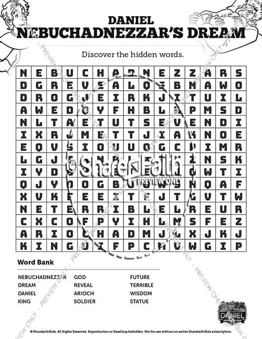 Daniel 2 Nebuchadnezzar's Dream Bible Word Search Puzzles