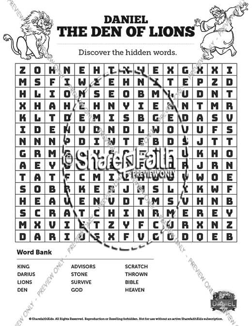 Daniel 6 Den of Lions Bible Word Search Puzzles