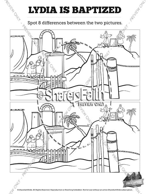 Acts 16 Lydia is Baptized Spot the Differences
