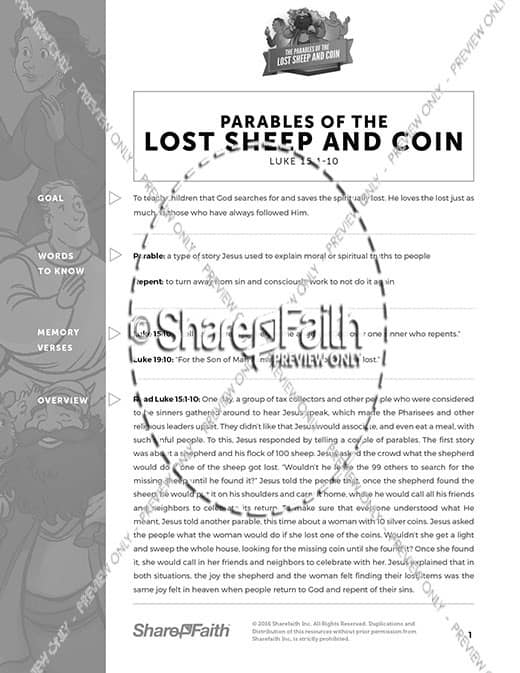 Luke 15 The Parables of the Lost Sheep and Coin Curriculum