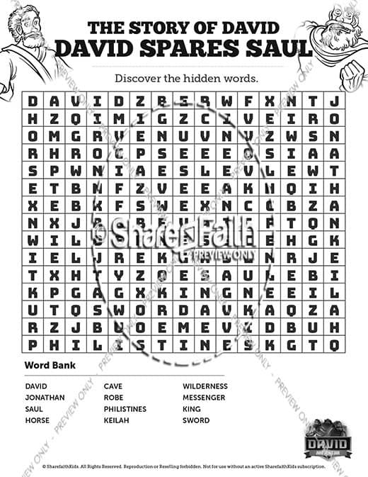 1 Samuel 23 24 David Spares Saul Bible Word Search Puzzles