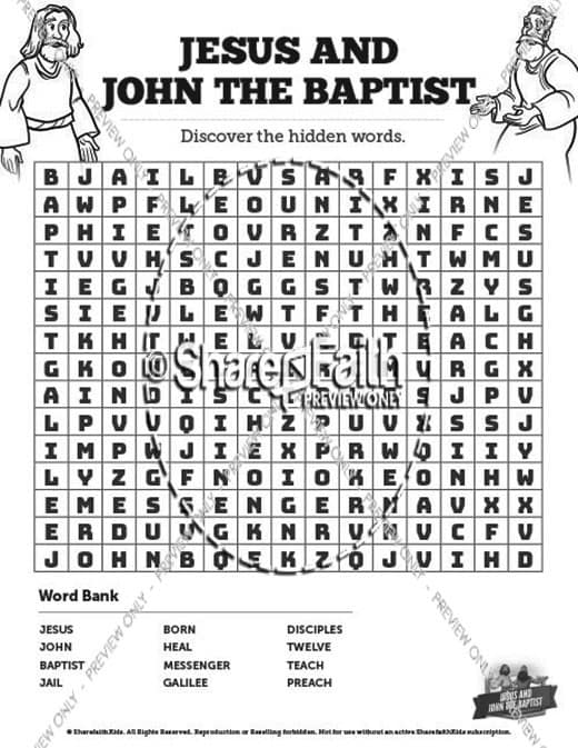 Matthew 11 Jesus and John the Baptist Bible Word Search Puzzles