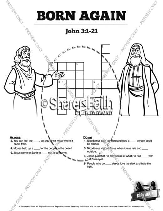 John 3 Born Again Sunday School Crossword Puzzles
