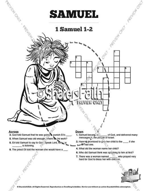 Samuel Bible Story Sunday School Crossword Puzzles