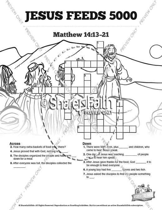 Jesus Feeds 5000 Sunday School Crossword Puzzles