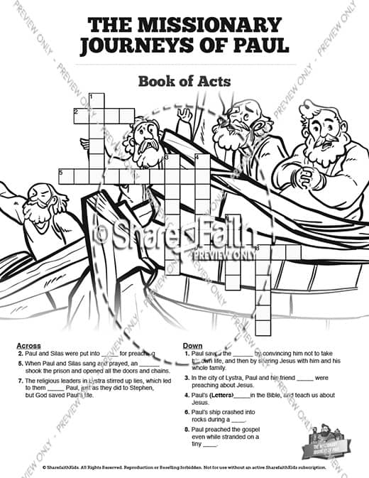 Paul's Missionary Journeys Sunday School Crossword Puzzles