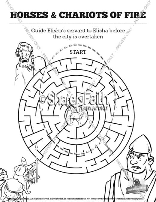2 Kings 6 Horses and Chariots of Fire Bible Mazes