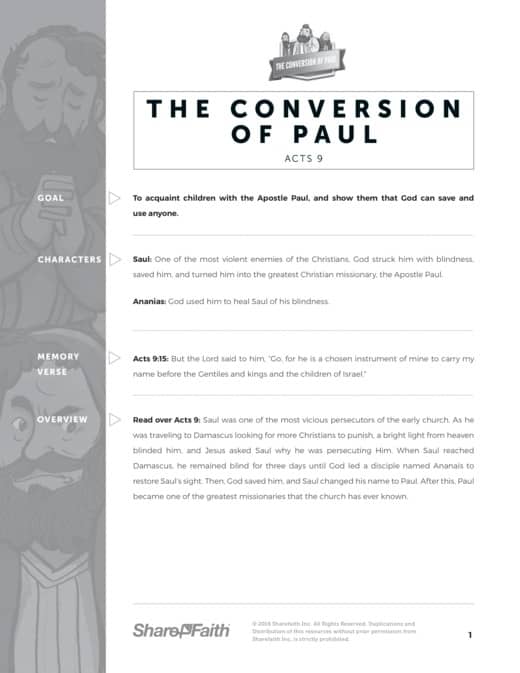 The Acts 9 Paul's Conversion Sunday School Curriculum