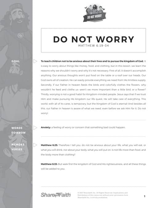Matthew 6 Do Not Worry Curriculum