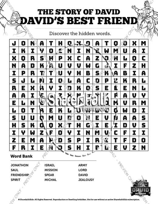 1 Samuel 18 19 David, Saul, & Jonathan Bible Word Search Puzzles