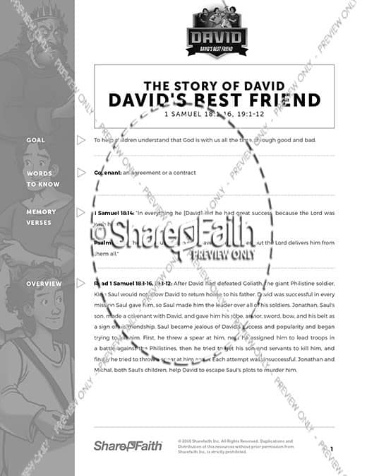 1 Samuel 18 19 David, Saul, & Jonathan Goliath Curriculum