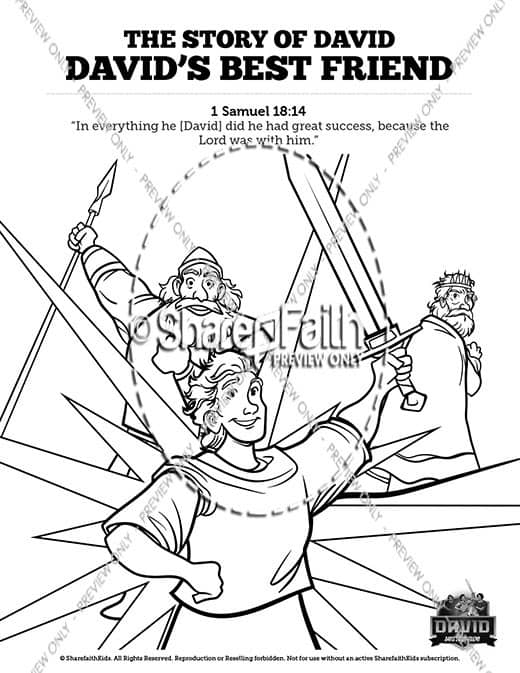 1 Samuel 18 19 David, Saul, & Jonathan Sunday School Coloring Pages
