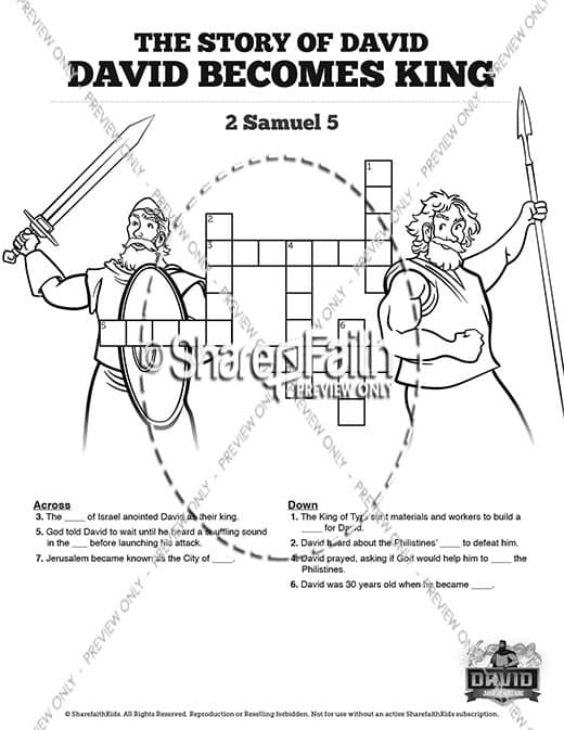 2 Samuel 5 David Becomes King Sunday School Crossword Puzzles