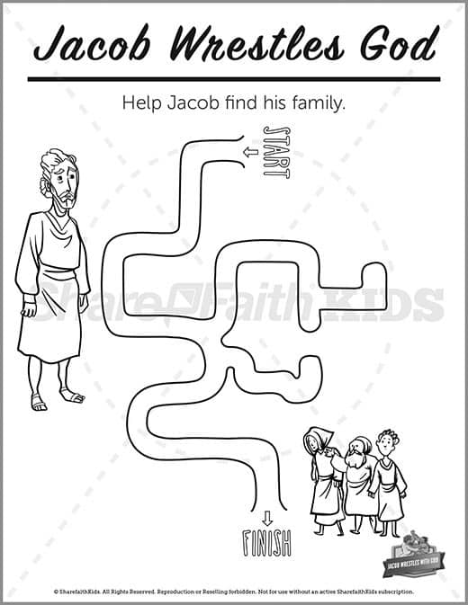 Genesis 32 Jacob Wrestles with God Preschool Mazes