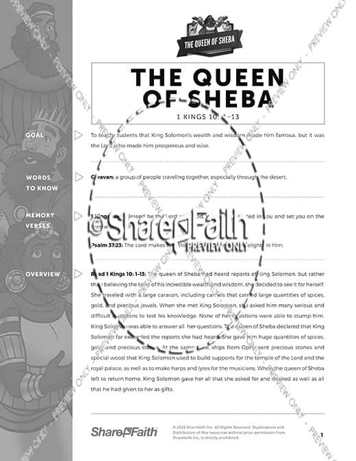 1 Kings 10 The Queen of Sheba Curriculum