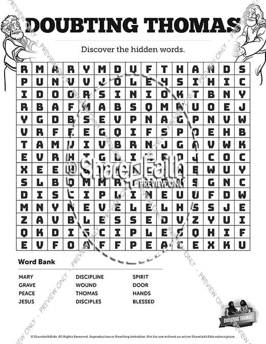 John 20 Doubting Thomas Bible Word Search Puzzles