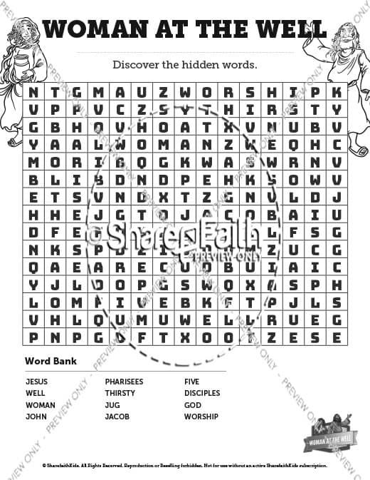 John 4 Woman at the Well Bible Word Search Puzzles