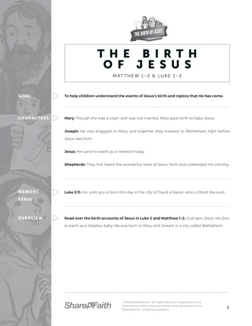 The Birth of Jesus Sunday School Curriculum