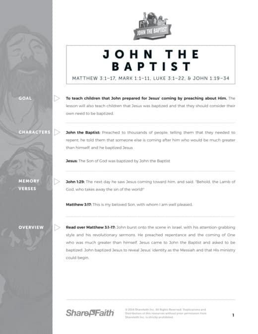 Matthew 3 John the Baptist Sunday School Curriculum