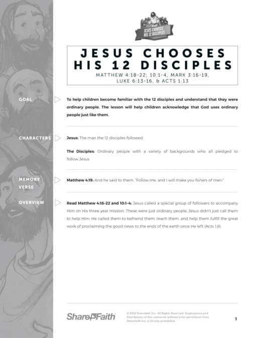 Jesus Chooses His 12 Disciples Sunday School Curriculum