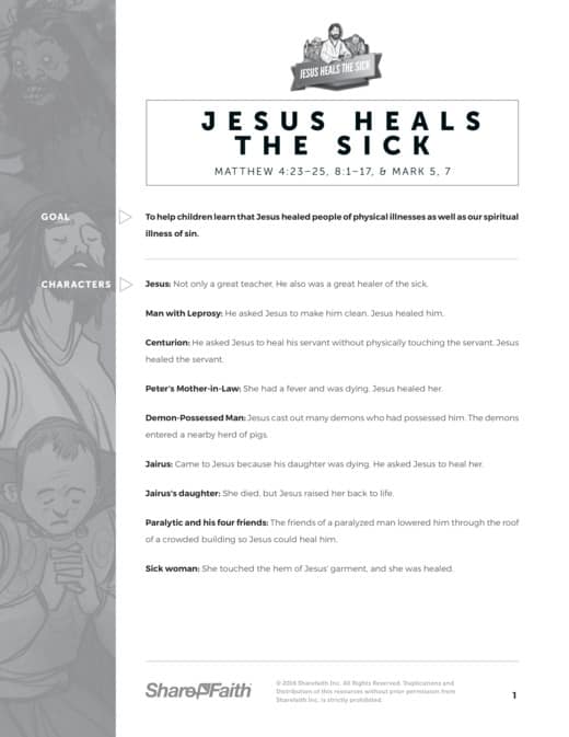 Jesus Heals the Sick Sunday School Curriculum