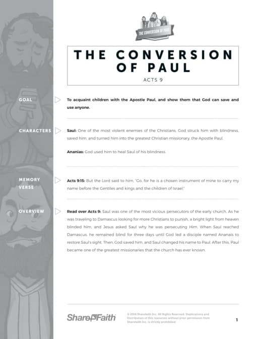 The Acts 9 Paul's Conversion Sunday School Curriculum