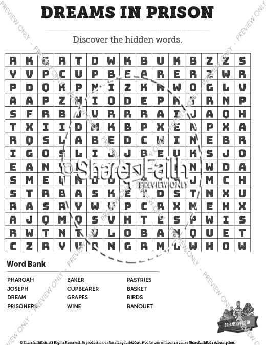 Genesis 40 Dreams in Prison: Word Search