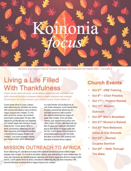 Thanksgiving Leaves Church Newsletter Template