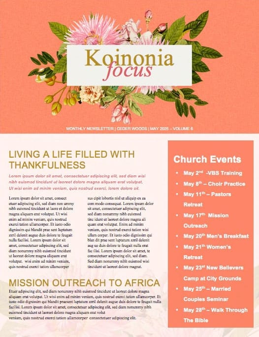 Mother's Day Flower Church Newsletter