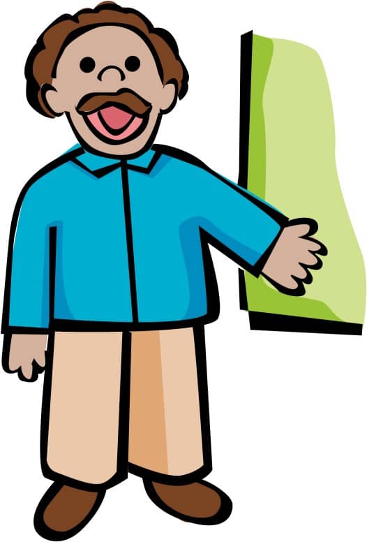 Cartoon School Teacher with Chalkboard