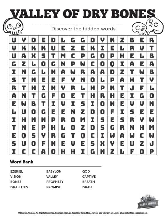 Ezekiel 37 Valley of Dry Bones Bible Word Search Puzzles