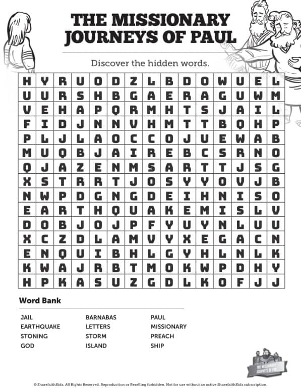 Paul's Missionary Journeys Bible Word Search Puzzles