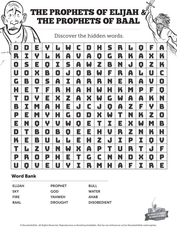 Elijah The Prophet 1 Kings 18 Bible Word Search Puzzles
