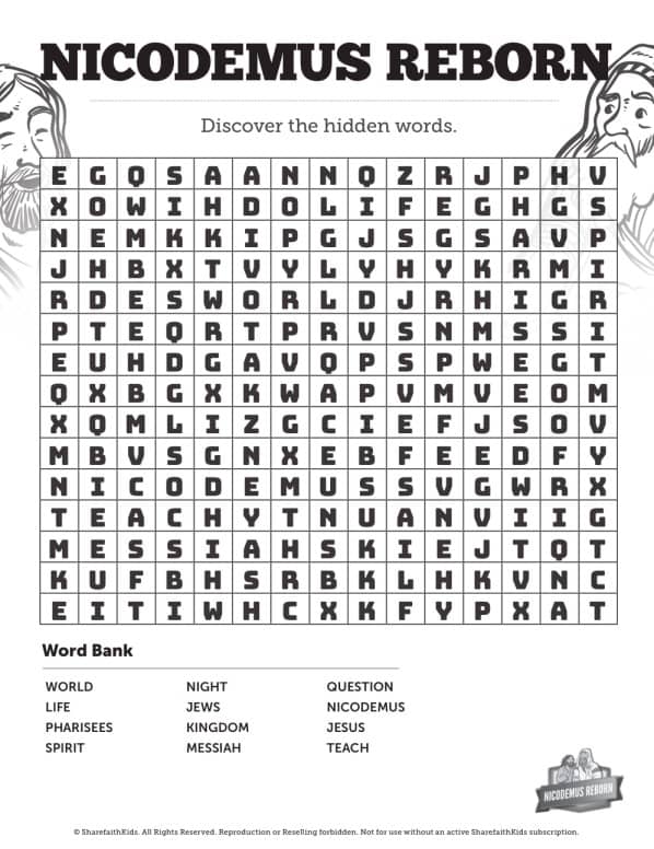John 3 Nicodemus Bible Word Search Puzzles
