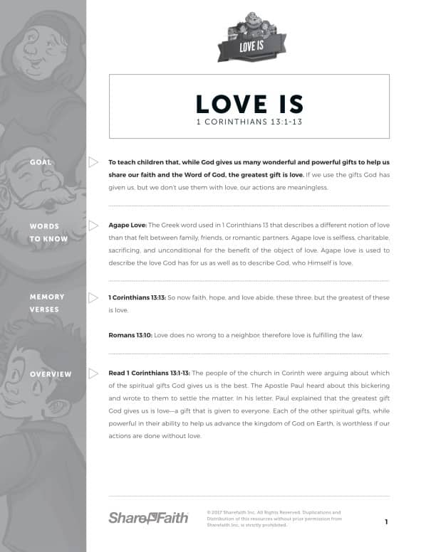 1 Corinthians 13 Love Is Curriculum