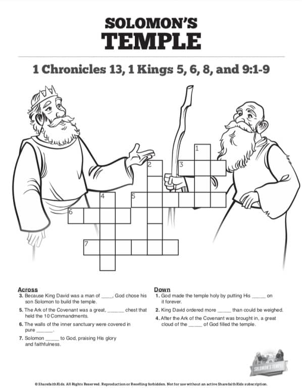 1 Kings 8 Solomon's Temple Sunday School Crossword Puzzles