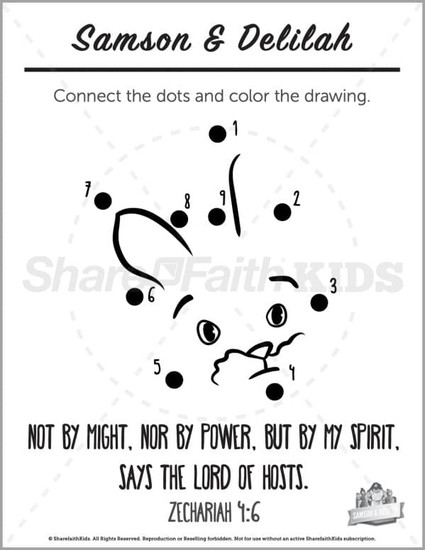 Judges 16 Samson and Delilah Preschool Dot to Dot
