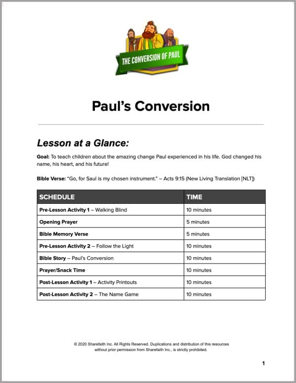 Acts 9 Paul's Conversion Preschool Curriculum