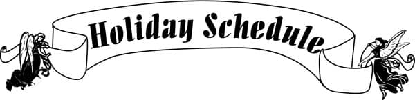 Black and White Angels with Holiday Schedule Banner