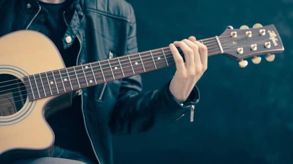 Worship Leader Playing Acoustic Guitar Chords Christian Music Stock Photo