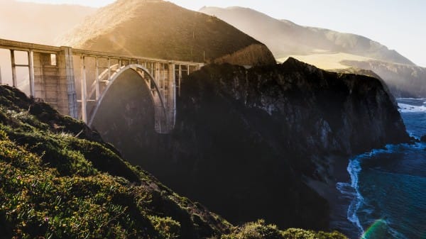 Arch Truss Bridge Over Gorge Church Stock Photo