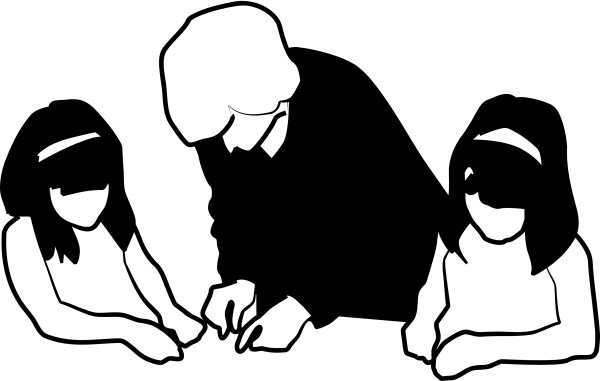 Black and White Teacher with Learning Children