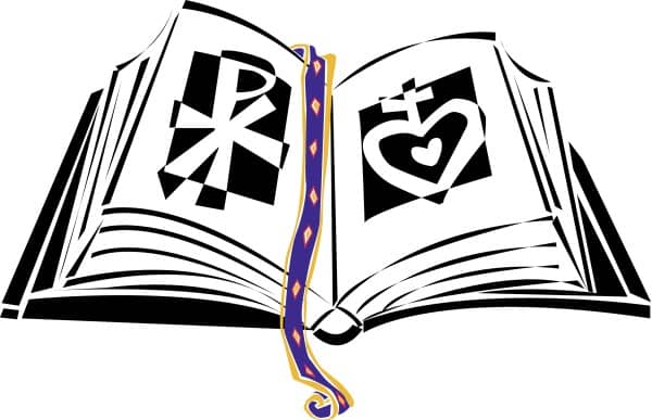 Bible with Chi Rho and Sacred Heart