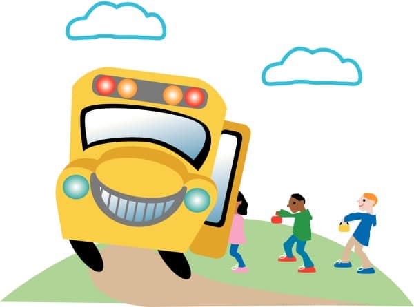 Happy Kids Getting on a Bus