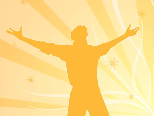 Praising Man in Orange Silhouette