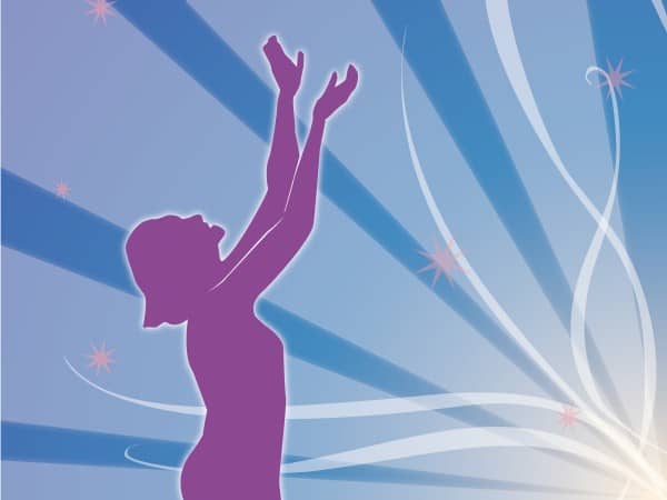 Woman in Purple Silhouette with Uplifted Hands