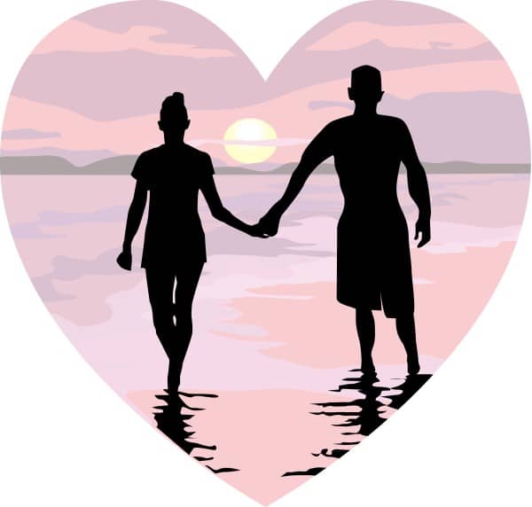 Holding Hands in Pink Sunset Heart