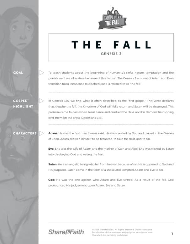 Genesis 3 Fall of Man Sunday School Curriculum