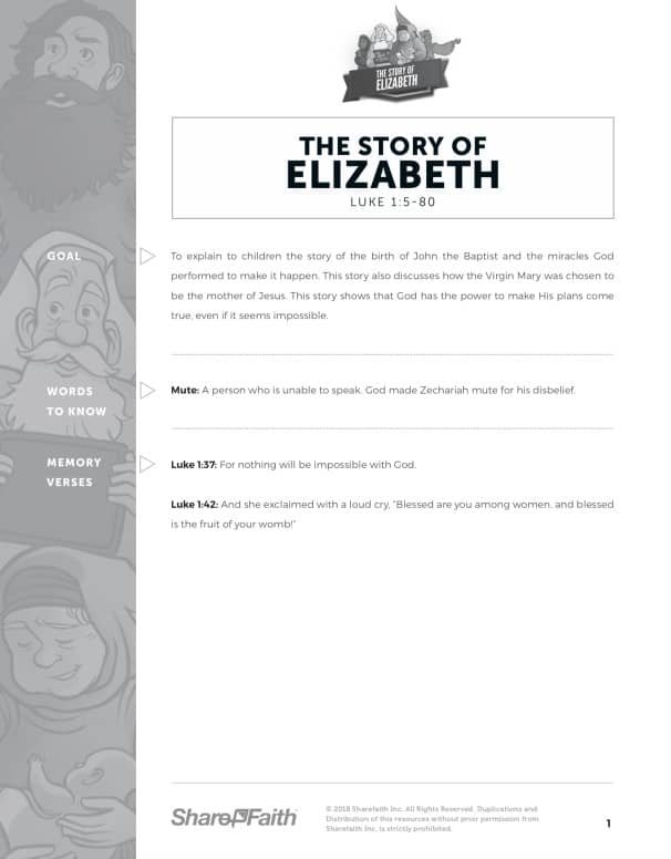 Luke 1 The Story of Elizabeth Sunday School Curriculum