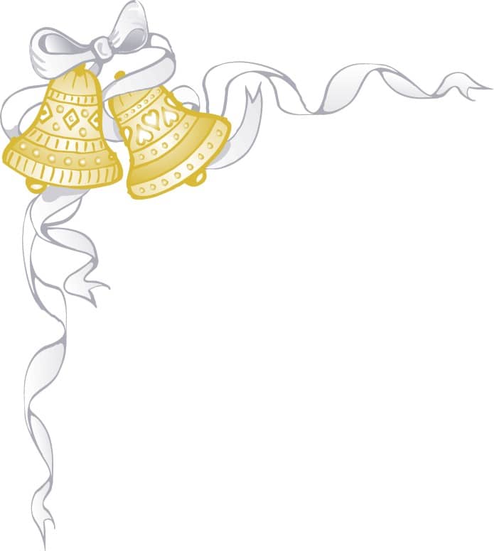 White Ribbon Wraps Around Golden Marriage Bells